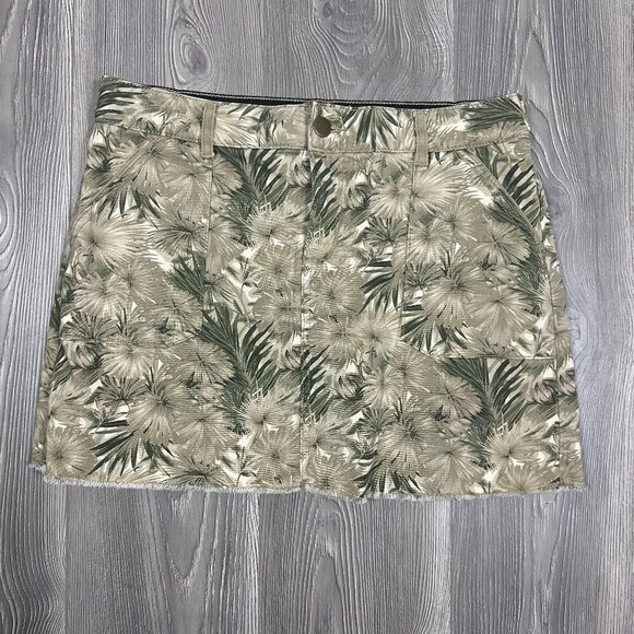 Versona Neutral Palm Print Beige Green Cotton Mini Skirt L - Picture 1 of 6